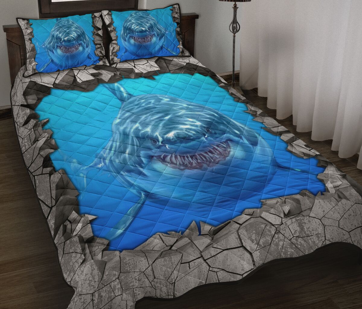 Shark Concrete Broken Quilt Bed Set 5- Love Quilt Bedding Set