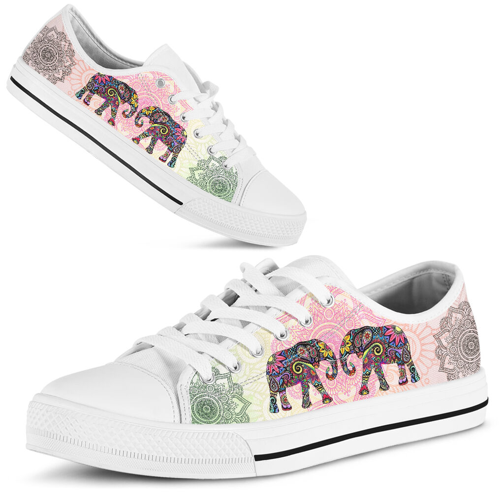 Elephant Mandala Flower Color Low Top Shoes