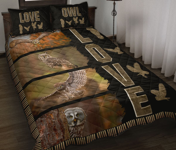 Owl Mandala Love Art Style Quilt Bed Set - Love Quilt Bedding Set