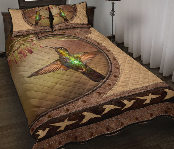 Hummingbird Leather Heart Style Quilt Bed Set - Love Quilt Bedding Set