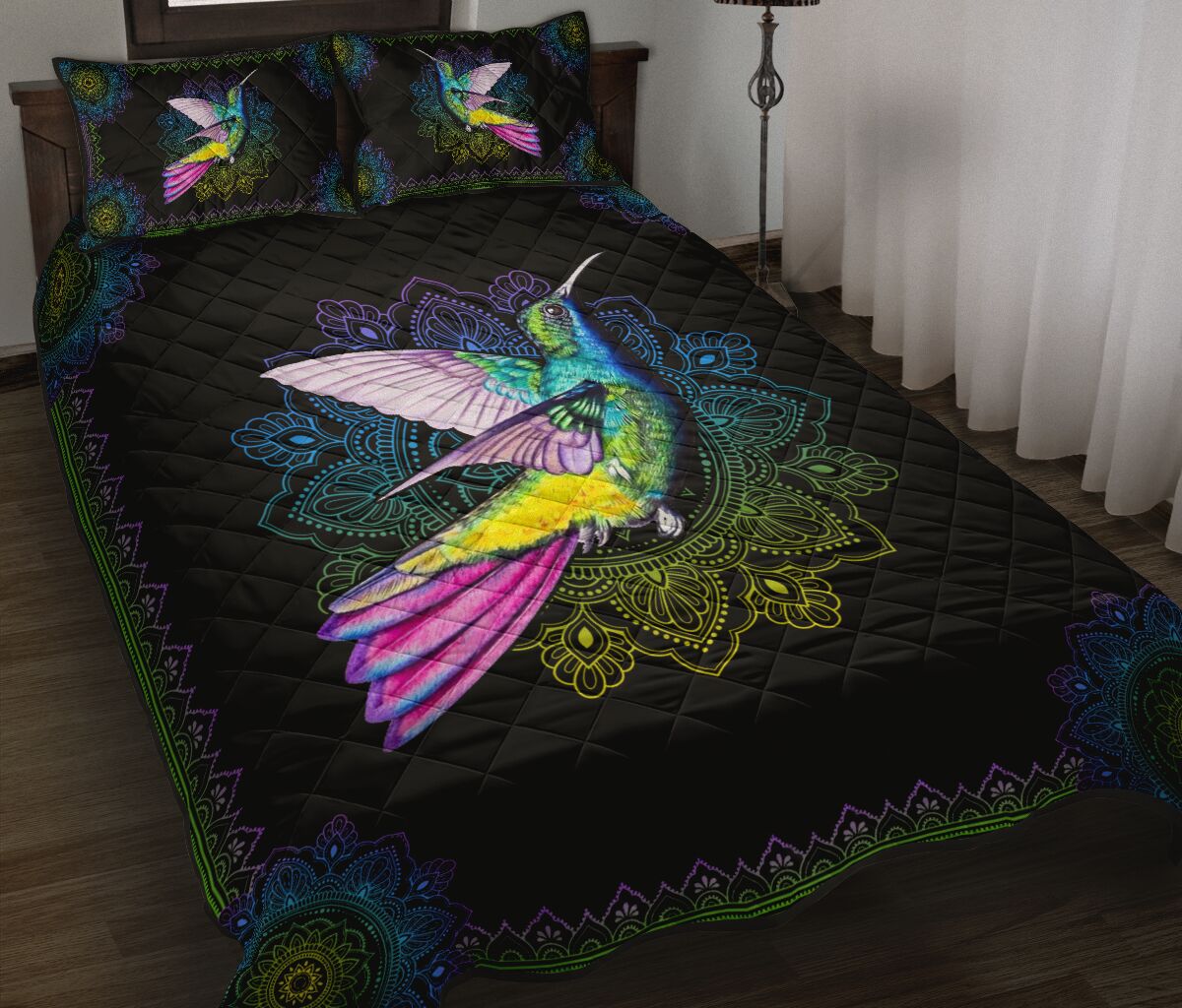 Humingbird Color Mandala Style Art Quilt Bed Set - Love Quilt Bedding Set