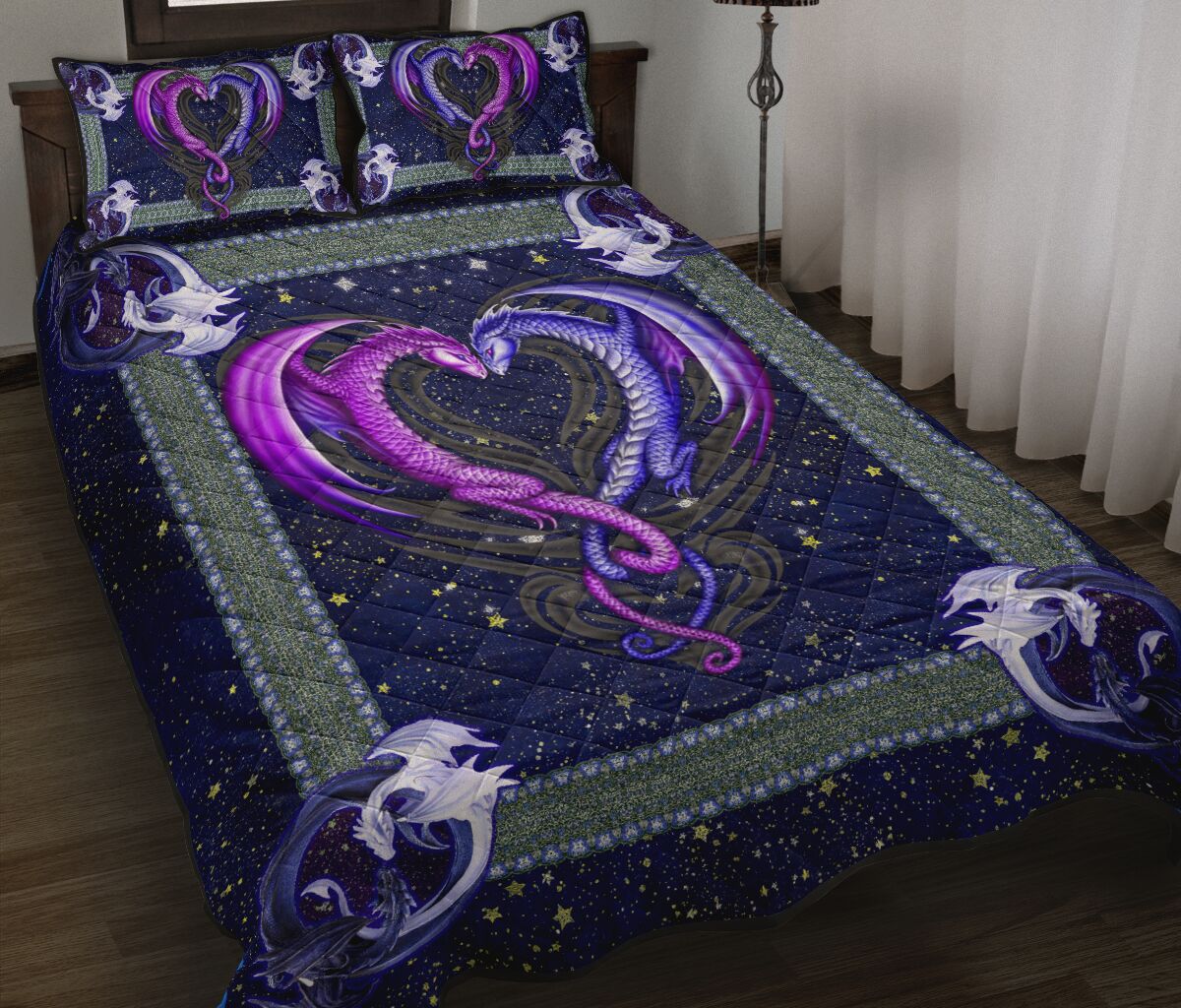 Dragon Galaxy Style Quilt Bed Set - Love Quilt Bedding Set
