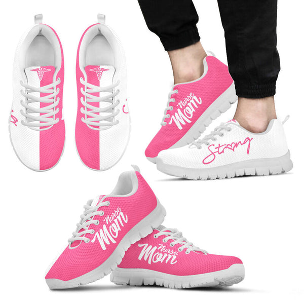 Nurse-strong Mom Pink White Sneakers, Running Shoes, Shoes For Women, Shoes For Men, Custom - Love Sneakers