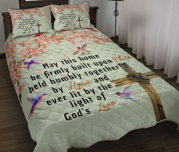 May This Home Be Quotes Cross Hummingbird Quilt Bed Set - Love Quilt Bedding Set