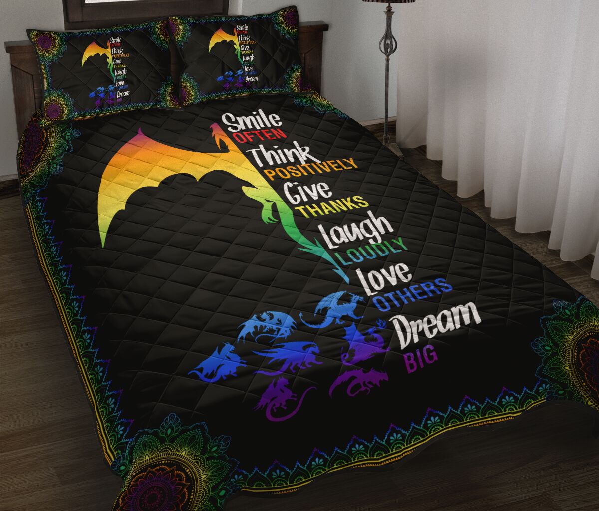 Dragon Rainbow Color Smile Often Think Quilt Bed Set - Love Quilt Bedding Set