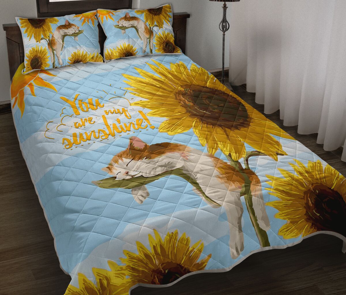 Cat You Are My Sunshine Watercolor Style Quilt Bed Set - Love Quilt Bedding Set