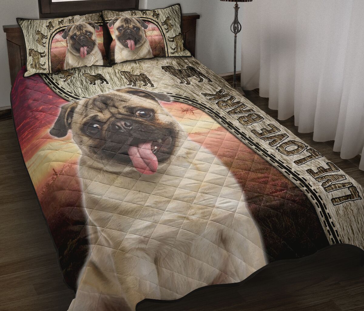 Pug Live Love Bark - Bed Set - Love Quilt Bedding Set