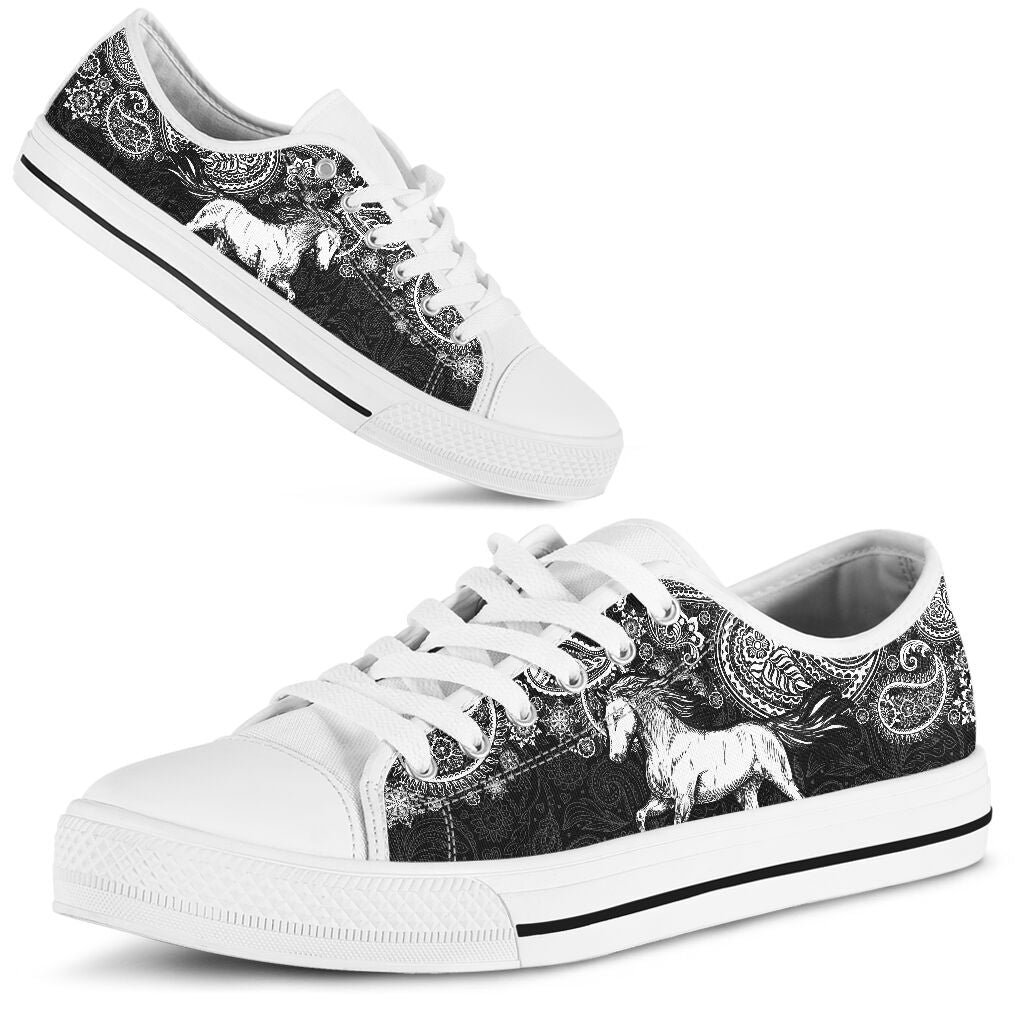 Horse Paisley Black White Low Top  Shoes