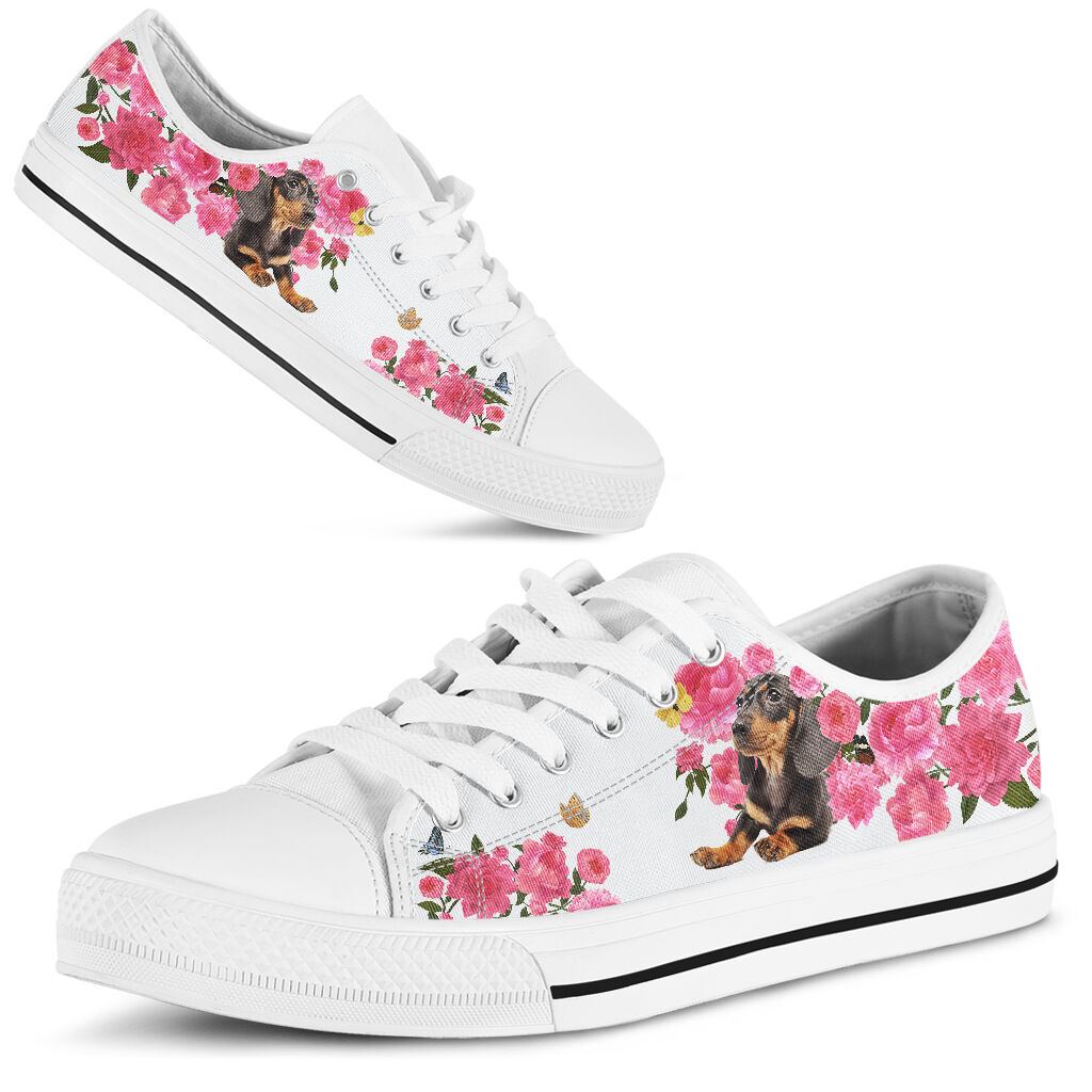 Dachshund And Flowers - Low Top Shoe - Love Love Top Shoes