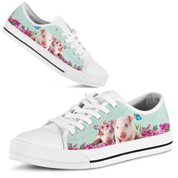 Pig Flower Butterfly Low Top  Shoes