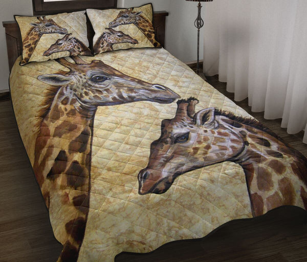 Giraffe Watercolor Art Style Quilt Bed Set - Love Quilt Bedding Set
