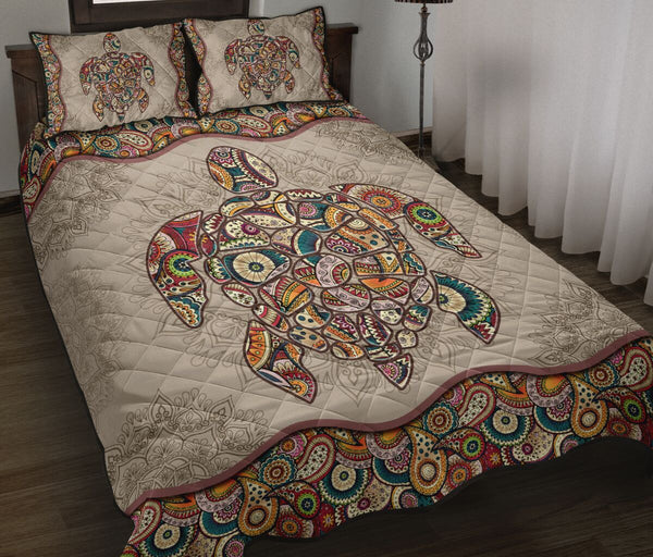 Turtle Mandala Vintage Quilt Bed Set - Love Quilt Bedding Set