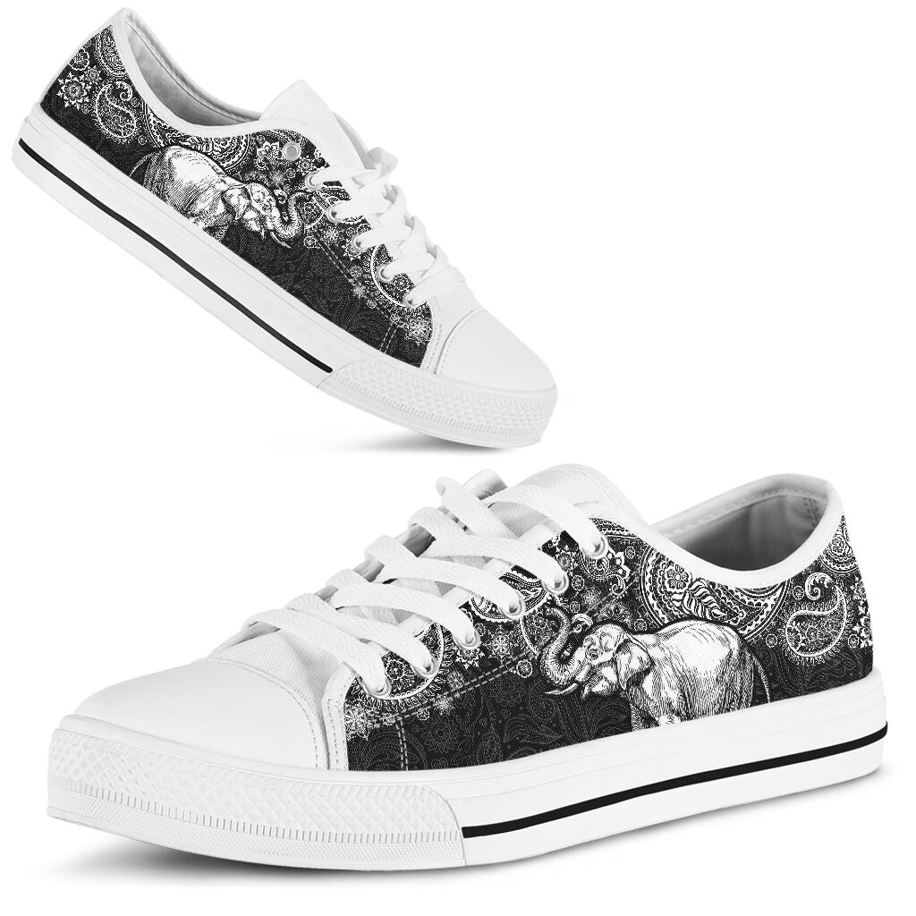 Elephant Paisley Black White Low Top  Shoes