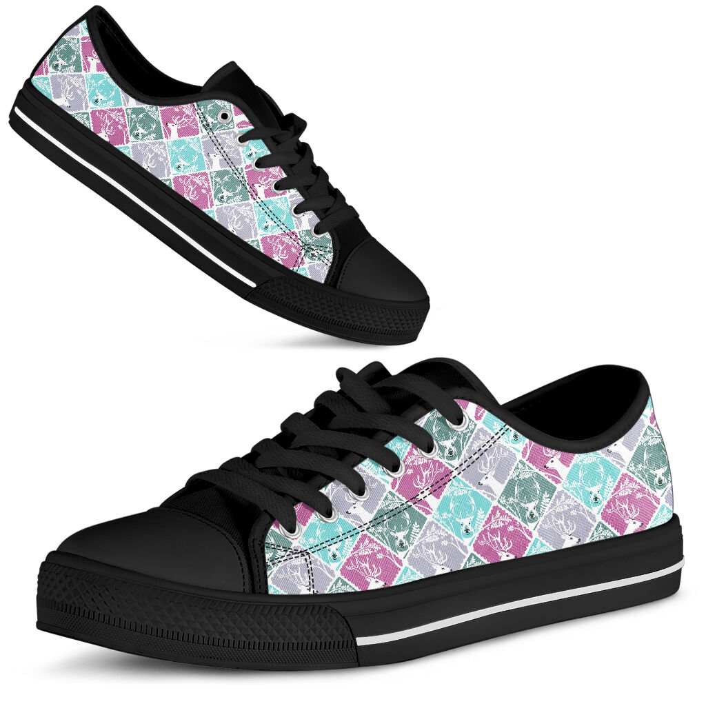 Deer Daily Pattern Black Low Top Shoes