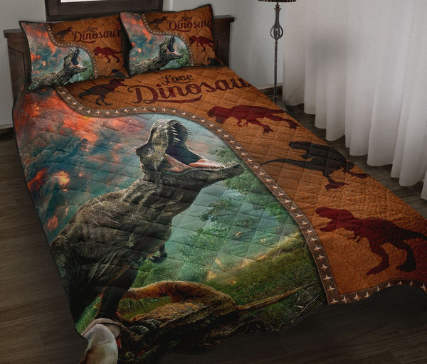 Dinosaur Art Leather Style Quilt Bed Set - Love Quilt Bedding Set