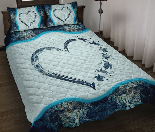 Turtle Heart Colorfull Style Quilt Bed Set - Love Quilt Bedding Set