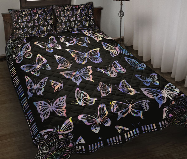 Butterfly Hologram Style Quilt Bed Set - Love Quilt Bedding Set