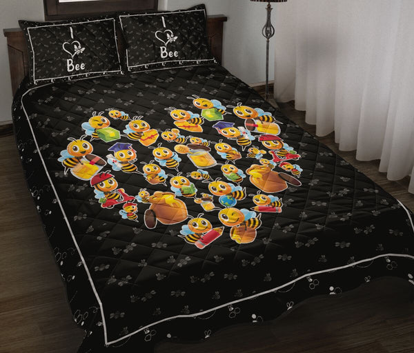 Bee Heart Cartoon Style Quilt Bed Set - Love Quilt Bedding Set