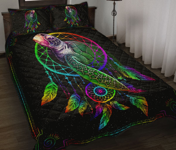 Turtle Mandala Color Quilt Bed Set - Love Quilt Bedding Set