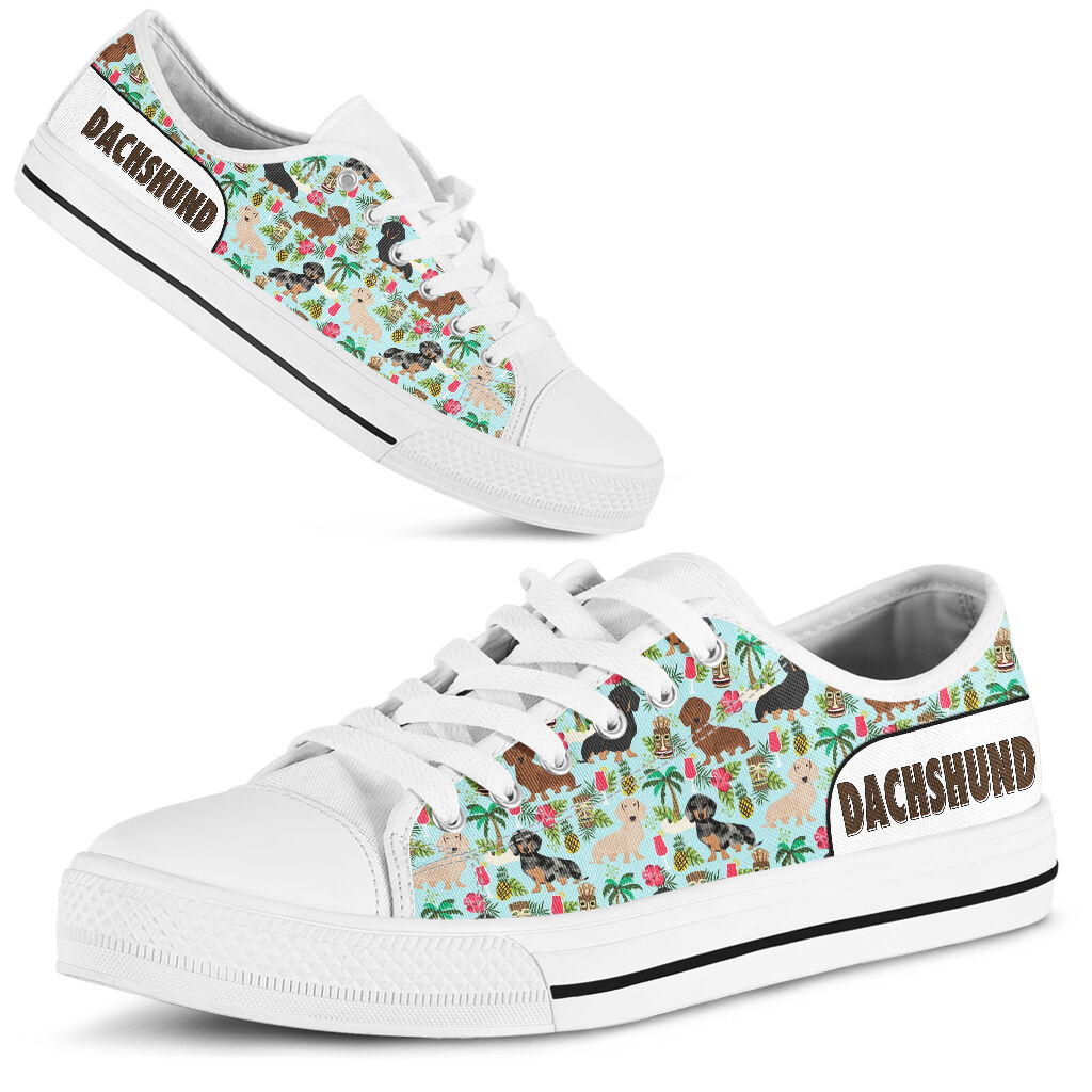 Dachshund Flower Pattern Low Top Shoes - Love Low Top Shoes