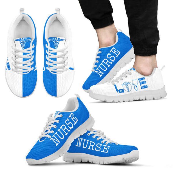 Nurse- Love Blue White Sneakers, Running Shoes, Shoes For Women, Shoes For Men, Custom Shoes- Love Sneakers
