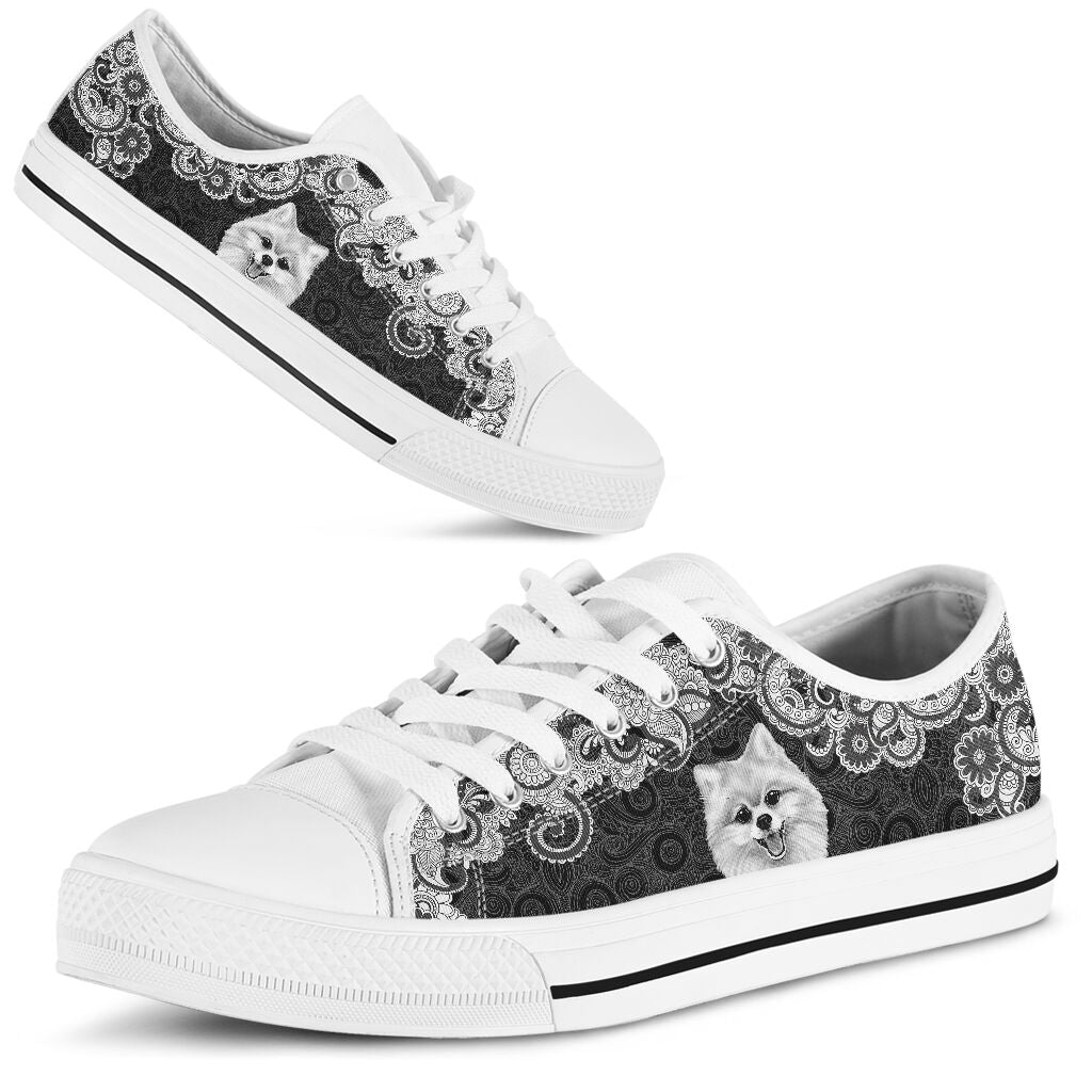 Pomeranian Mandala White - Low Top Shoe - Love Love Top Shoes