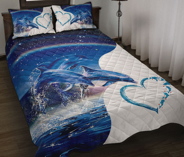 Dolphin Heart Quilt Bed Set - Love Quilt Bedding Set