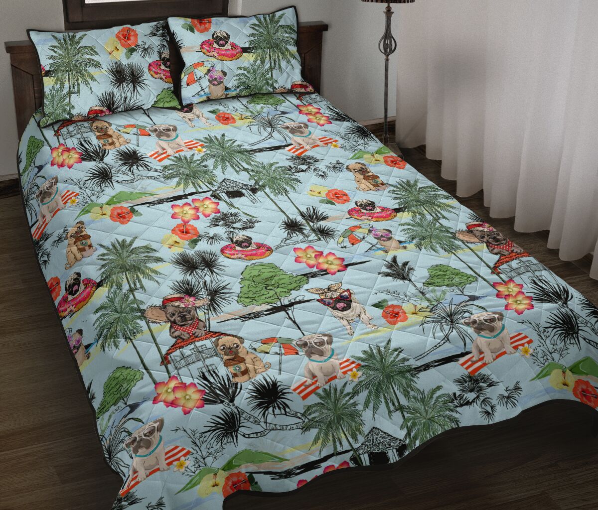 Pug Flower Beach - Bed Set - Love Quilt Bedding Set