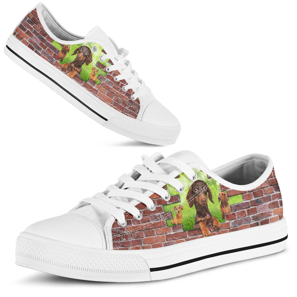 Dachshund On Grass Brick Wall - Low Top Shoe - Love Love Top Shoes