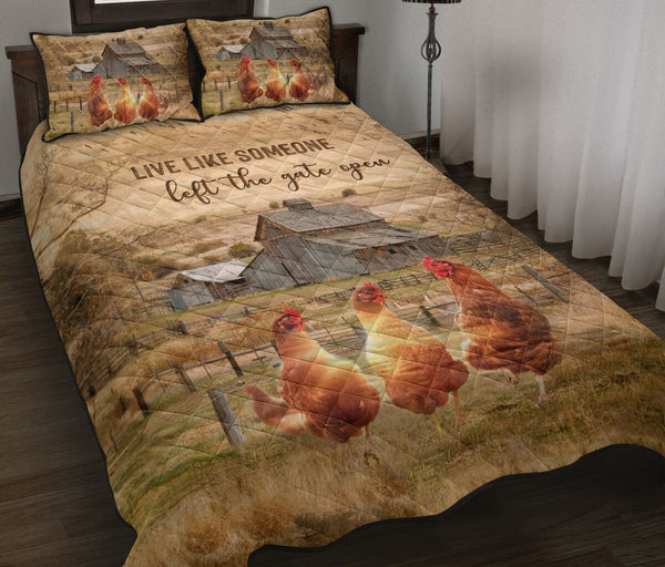 Quilt Bed Set - Chickens - Live Like Someone 3 - Love Quilt Bedding Set