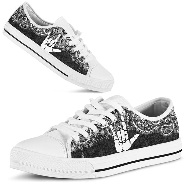 Sign Language Paisley Black White Low Top Shoes