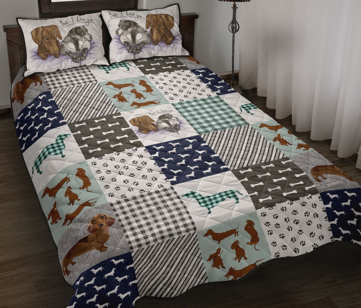 Dachshund Square Pattern - Bed Set - Love Quilt Bedding Set