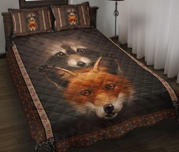 Fox Raccoon Quilt Bed Set 55 - Love Quilt Bedding Set