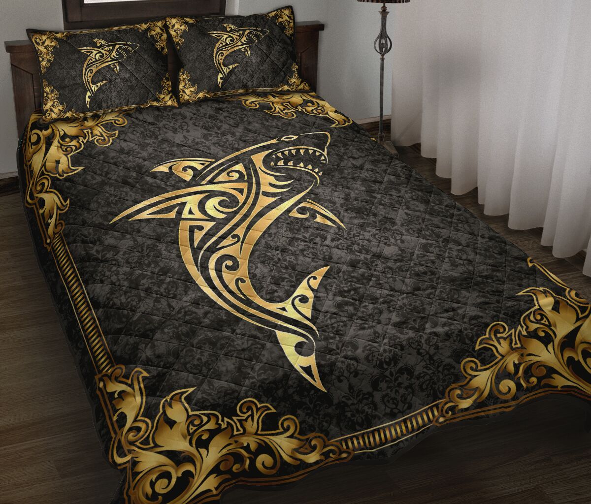 Shark Celtic Gold Style Quilt Bed Set - Love Quilt Bedding Set
