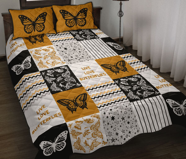 Live Love Butterflies Pattern Quilt Bed Set - Love Quilt Bedding Set