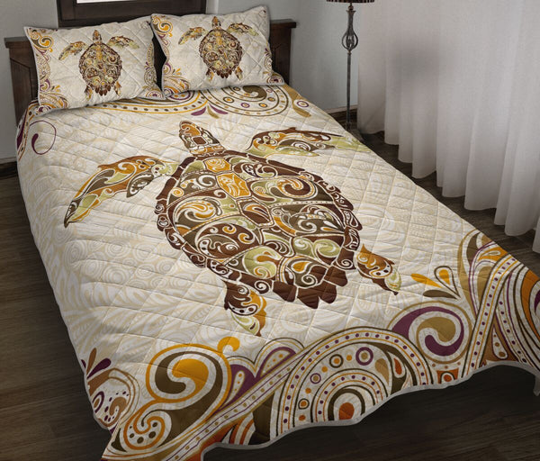 Turtle Asia Floral Background Style Quilt Bed Set - Love Quilt Bedding Set