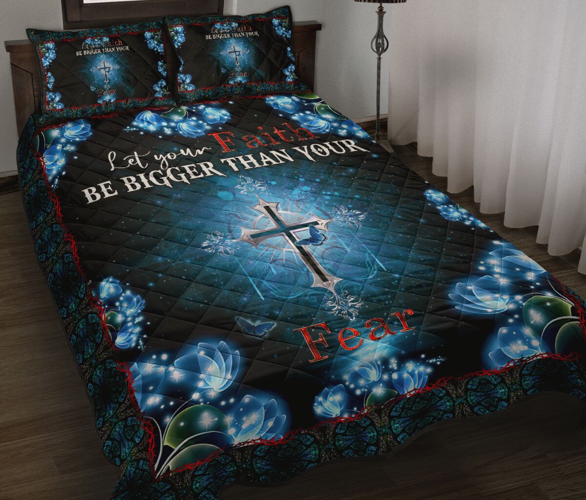 God Cross Flower Quilt Bed Set - Love Quilt Bedding Set