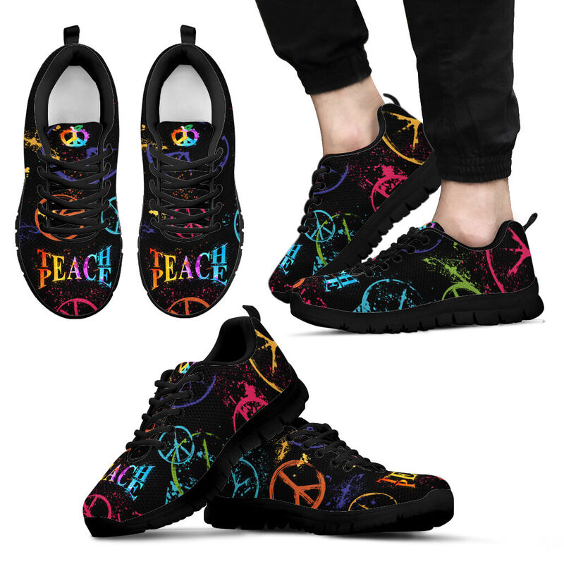 Teach Peace Sole Black Sneakers, Running Shoes, Shoes For Women, Shoes For Men, Custom Shoes- Love Sneakers