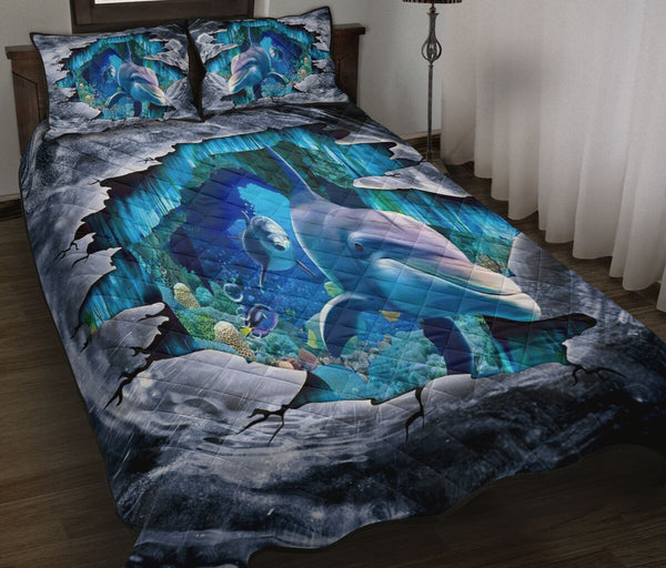 Dolphin 3d Gulf Quilt Bed Set - Love Quilt Bedding Set