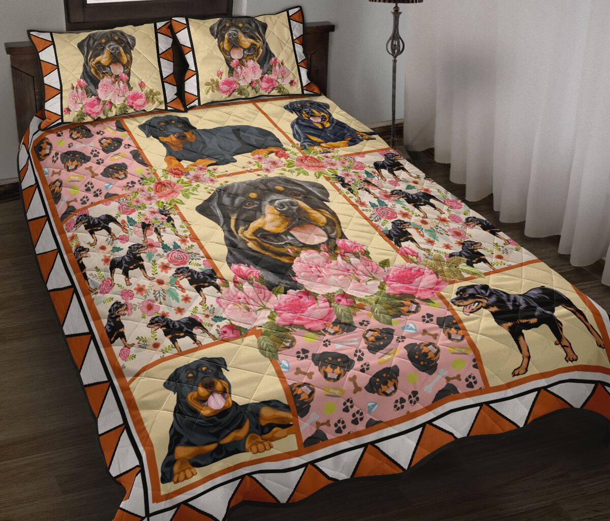 Rottweiler Flower - Bed Set - Love Quilt Bedding Set