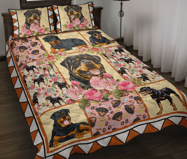 Rottweiler Flower - Bed Set - Love Quilt Bedding Set
