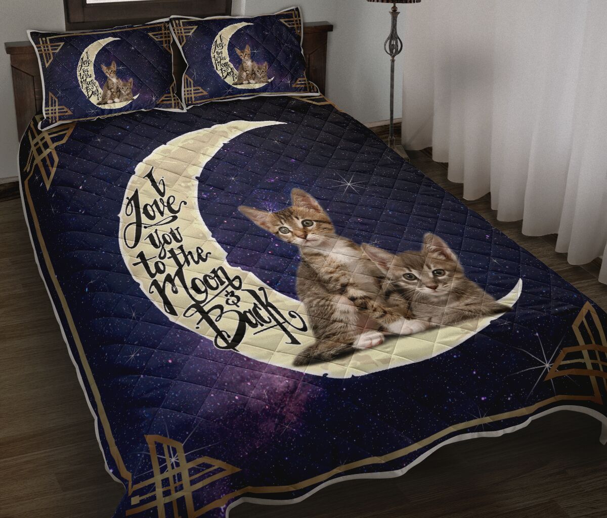 Cat I Love You To The Moon And Back Quilt Bed Set - Love Quilt Bedding Set