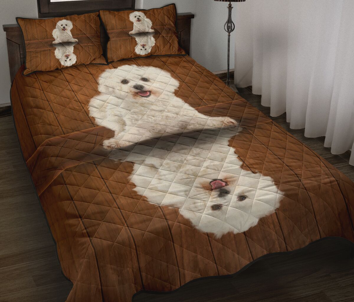 Bichon Frise Dog Shadow Style Quilt Bed Set - Love Quilt Bedding Set