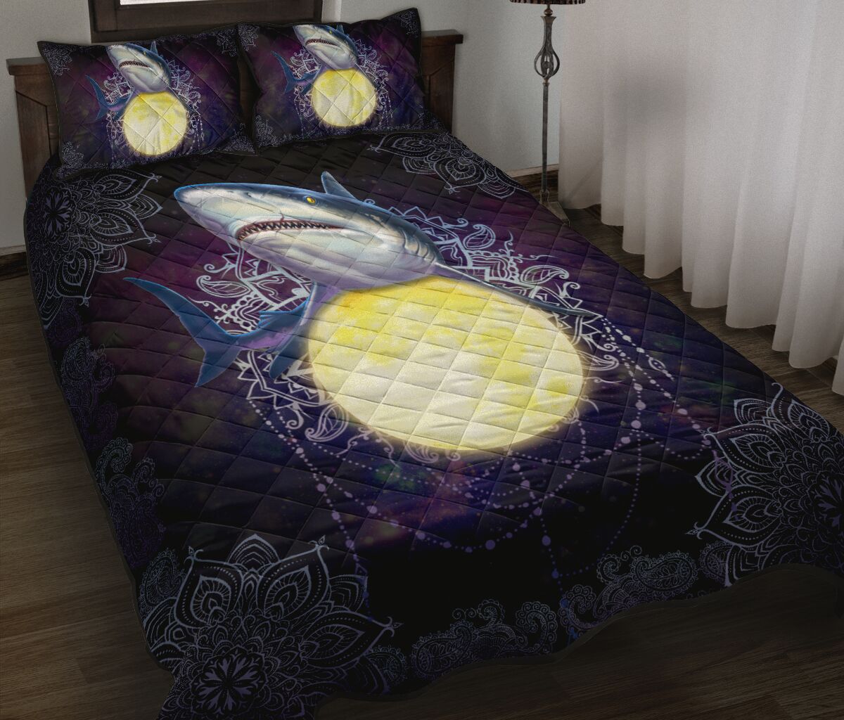 Shark Moon Quilt Bed Set - Love Quilt Bedding Set