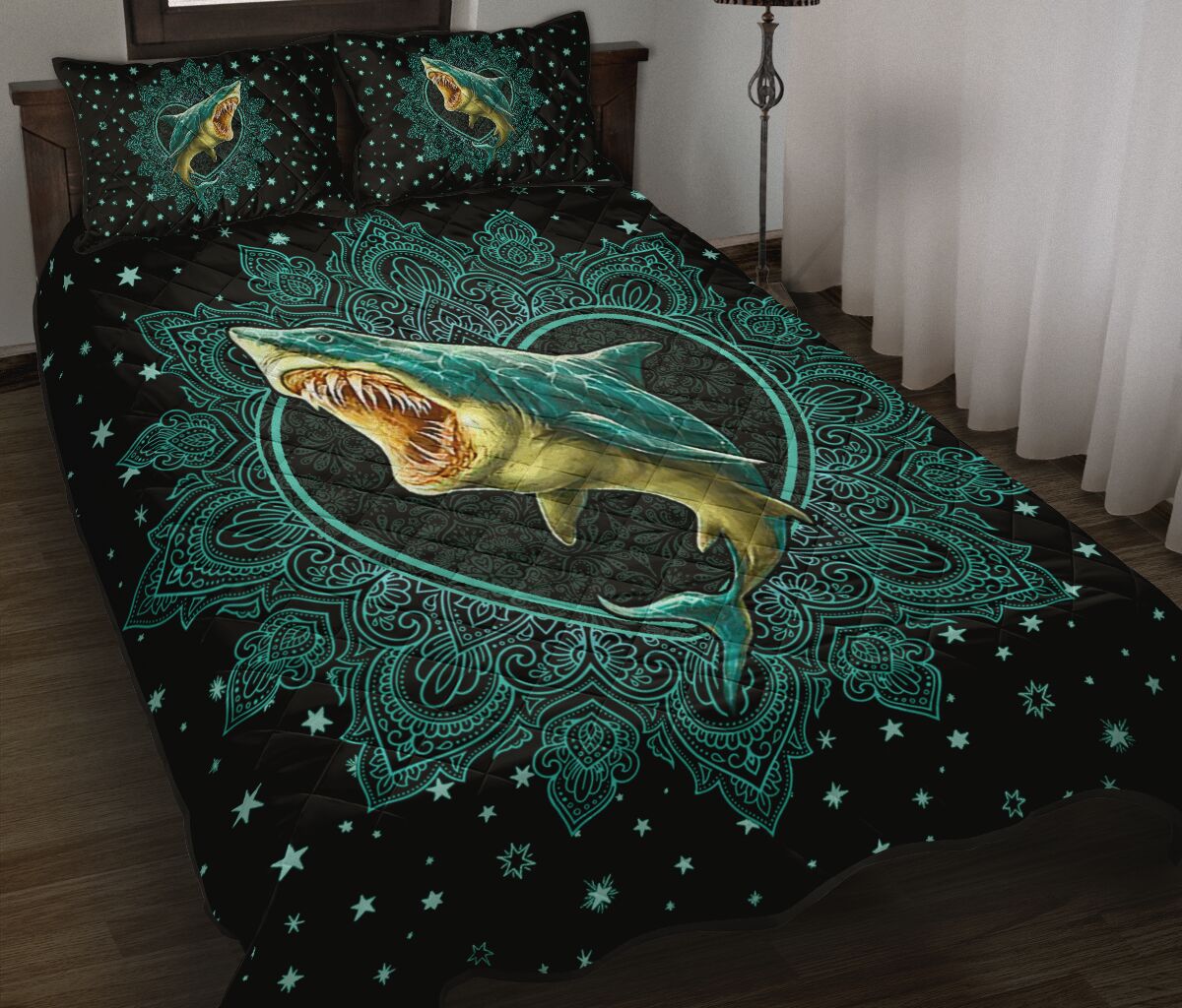Shark Mandala Gold Art Style Quilt Bed Set - Love Quilt Bedding Set