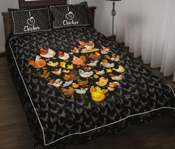 Chicken Heart Cartoon Style Quilt Bed Set - Love Quilt Bedding Set