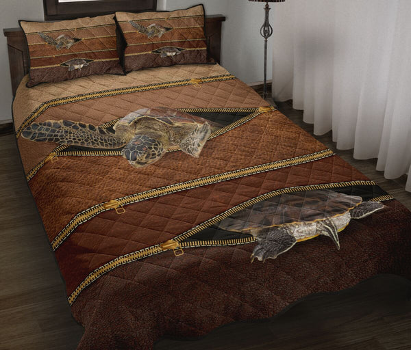 Turtle Zipper Leather Quilt Bed Set - Love Quilt Bedding Set