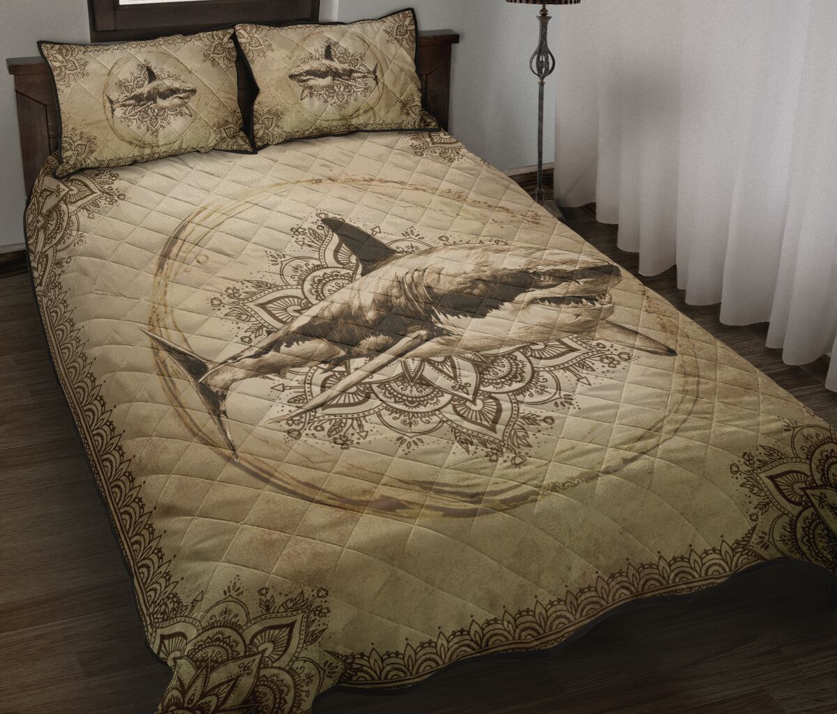 Shark Pencil Drawing Style Quilt Bed Set - Love Quilt Bedding Set