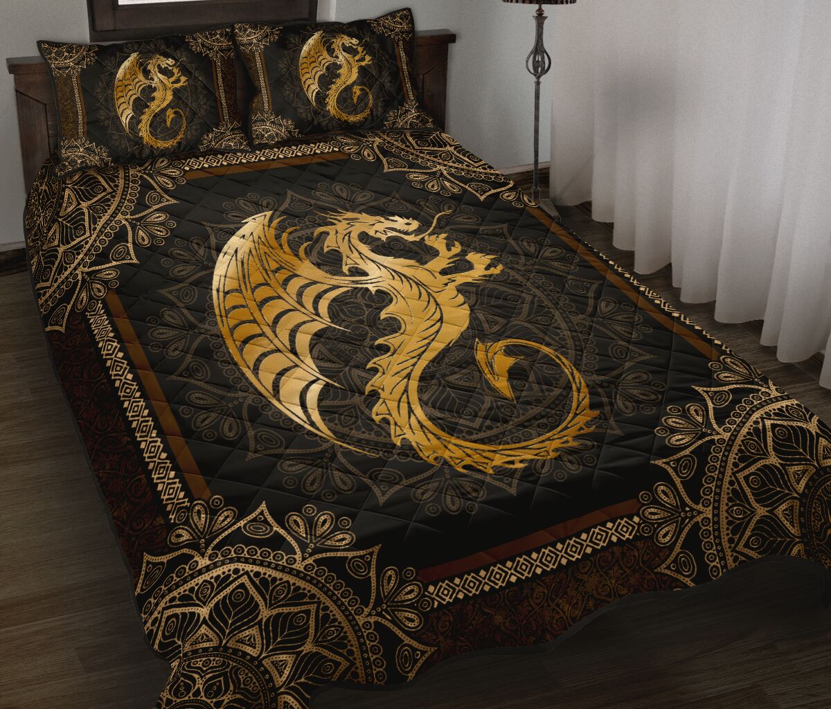 Dragon Mandala Gold Style Quilt Bed Set - Love Quilt Bedding Set
