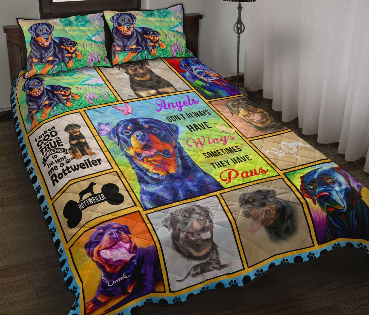 Rottweiler Dog Angel - Quilt Bed Set- Love Quilt Bedding Set